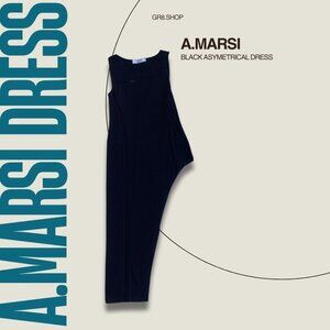 A.Marsi Black Asymmetrical Dress Size S Made In Italy Sleeveless Unique Design